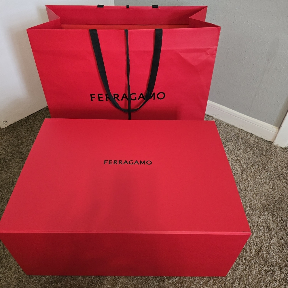Authentic Empty Red Ferragmo Box And Shopping Bag Set